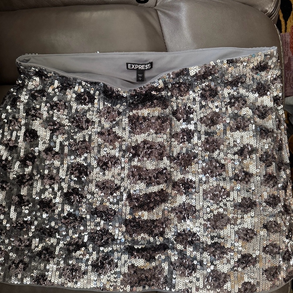 Express Silver Sequin Skirt